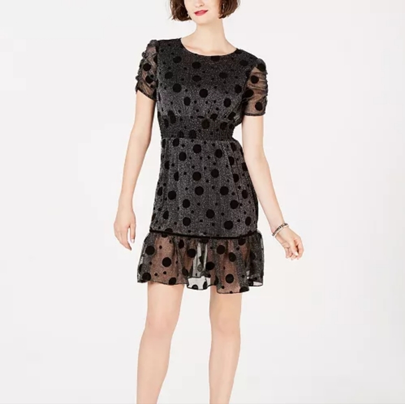 Betsey Johnson Size 16 Metallic Polka Dot Fit and Flare Mini Dress - Picture 2 of 4